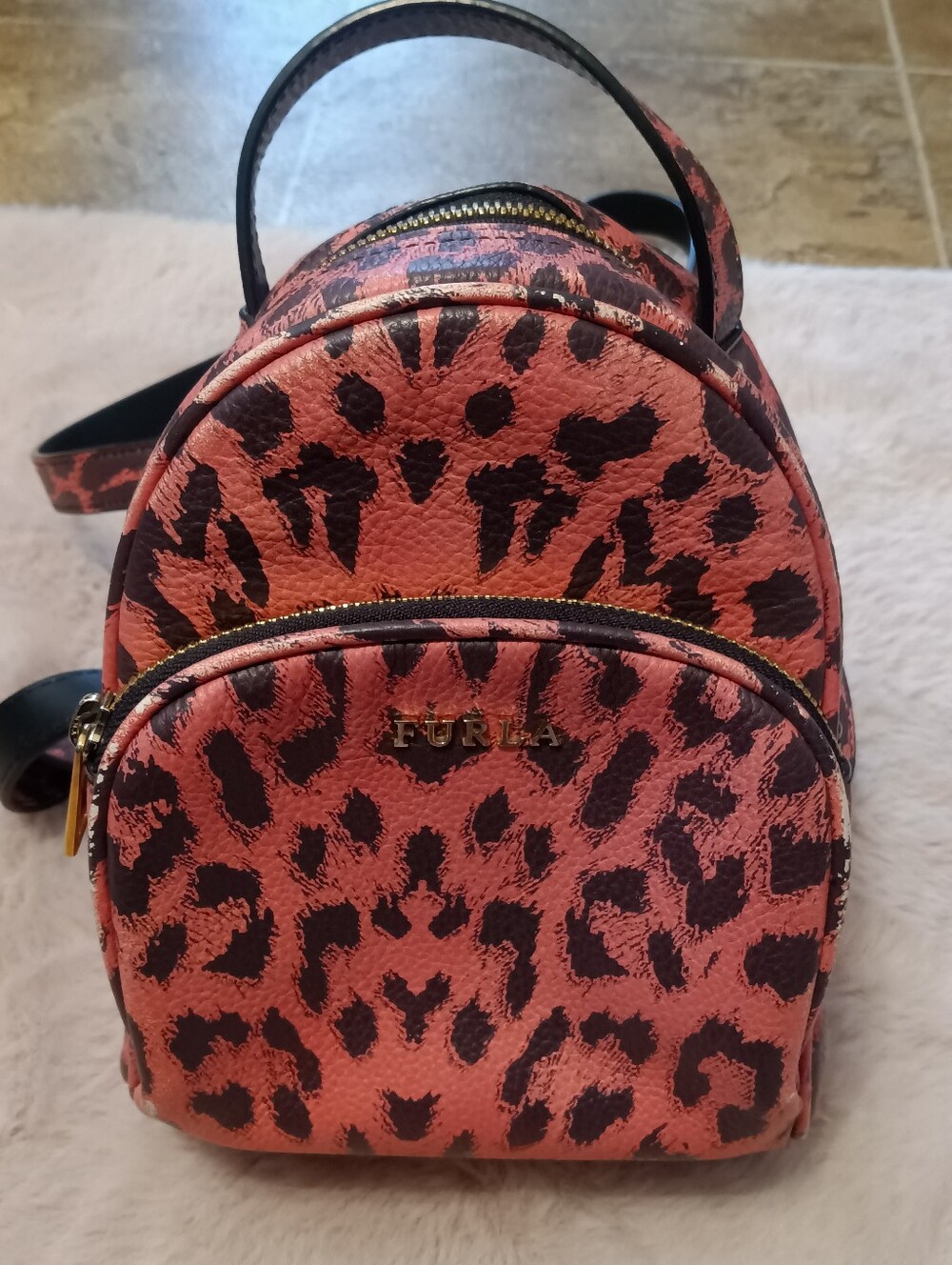 Furla Mini Pink Cheetah Print Backpack